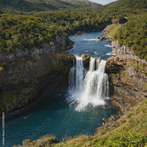 Waterfall, river, water, landscape, nature, forest, tree, rock, stream, mountain, green, travel, outdoor, scenery and plant flow through majestic cascade of serene beauty