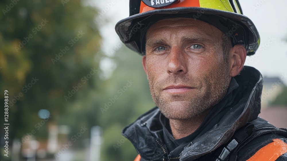 Firefighter portrait in the rain Firefighter portrait in the rain