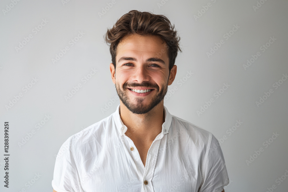 a young Caucasian teen in neat attire on a white gray background captures a blend of professionalism and casual confidence. a young Caucasian teen in neat attire on a white gray background captures a blend of professionalism and casual confidence.
