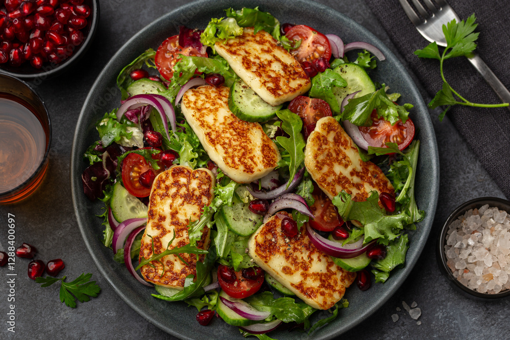salad with fried halloumi cheese salad with fried halloumi cheese