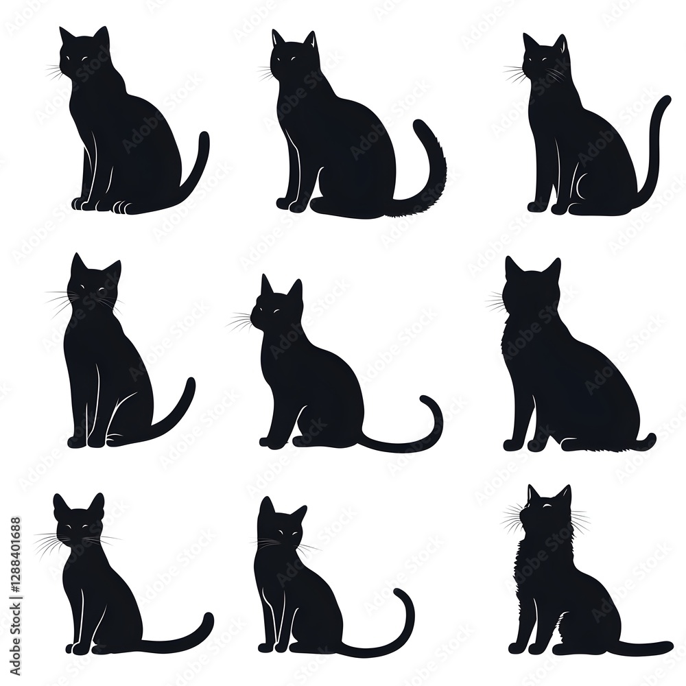 Black cat silhouettes in various poses perfect for halloween or petthemed artwork Black cat silhouettes in various poses perfect for halloween or petthemed artwork