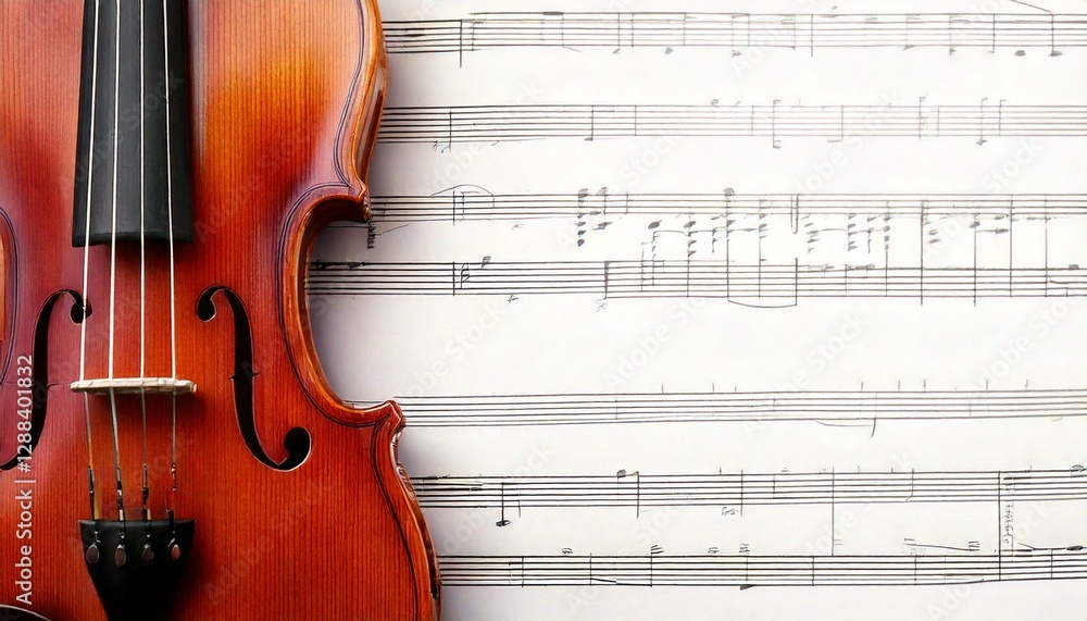 Music: violin and sheet music, music scores; for concerts, music lessons, banners, thumbnails. Music: violin and sheet music, music scores; for concerts, music lessons, banners, thumbnails.