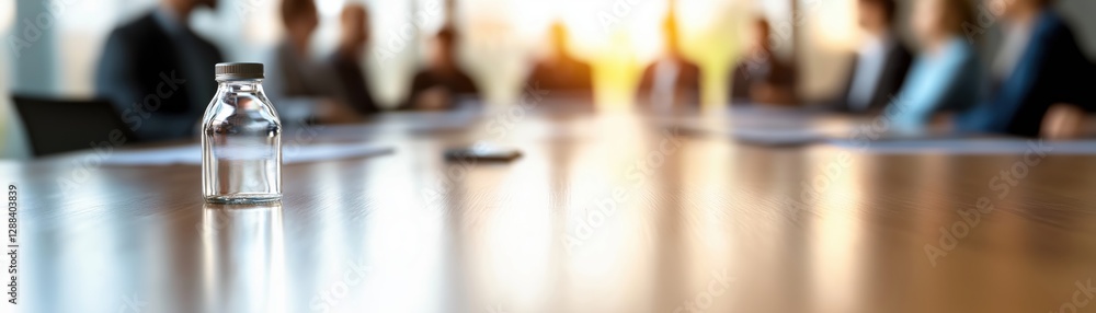 Fototapeta premium Diverse Leaders Engaging in Discussion Around Long Conference Table at Sunset