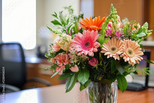 Vibrant bouquet brightening office space with colorful blooms