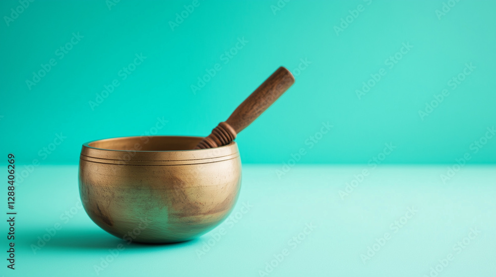 minimalist zen bowl ideal for relaxation content, turquoise background minimalist zen bowl ideal for relaxation content, turquoise background