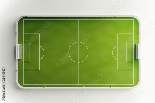 Soccer field layout captured from above with vibrant green grass and clear white markings suitable for a professional match or recreational play