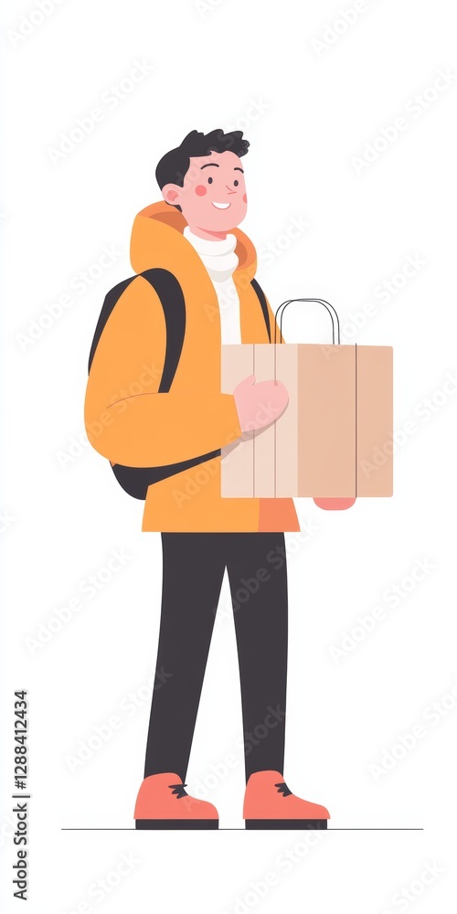 person who parcel delivery with color; flat design; white background person who parcel delivery with color; flat design; white background