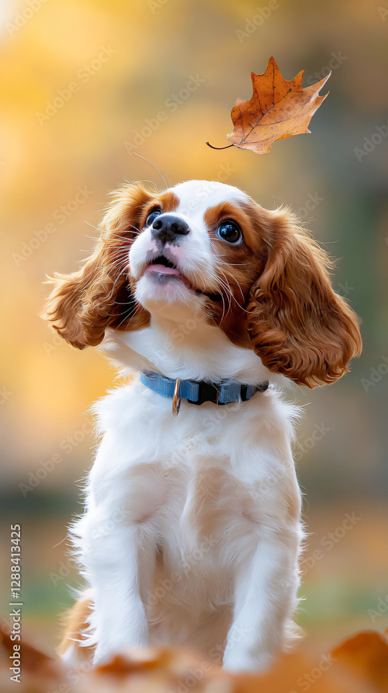 cavalier king charles spaniel playing with leaf cavalier king charles spaniel playing with leaf