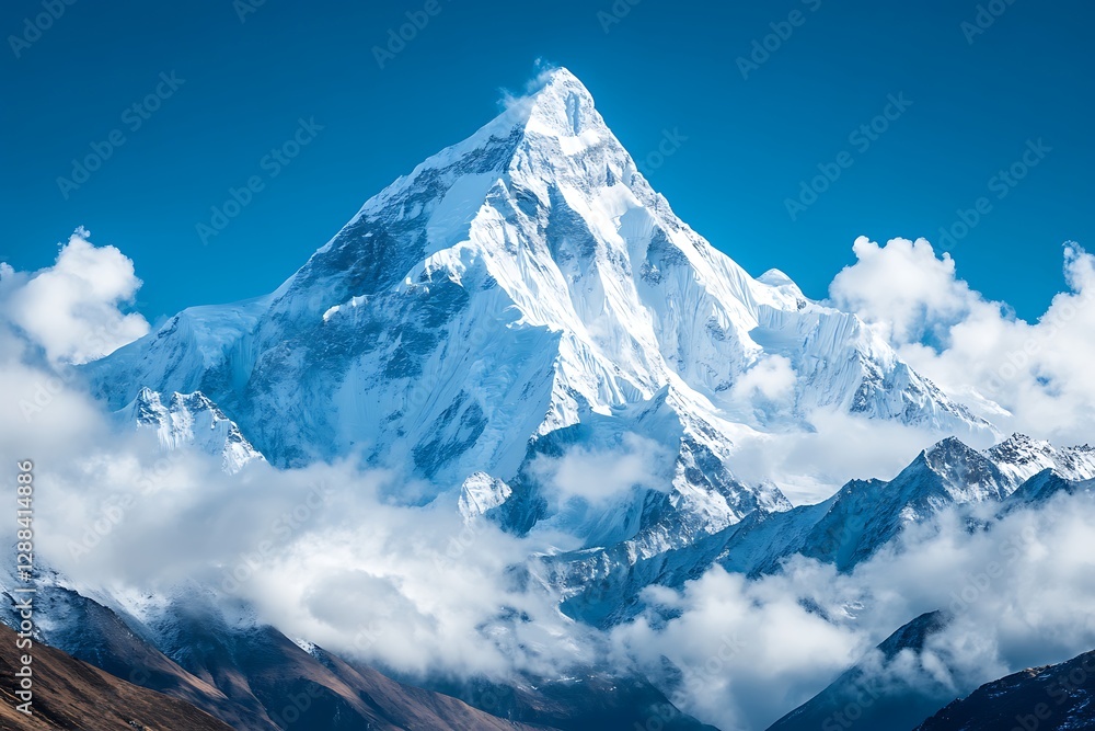 Majestic Snowy Mountain Peak Piercing the Clouds Majestic Snowy Mountain Peak Piercing the Clouds