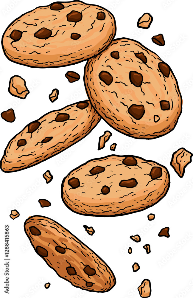 Illustration of Chocolate Chip Cookies Vector Art Style, Highlighting a Delicious and Soft Baked Dessert Illustration of Chocolate Chip Cookies Vector Art Style, Highlighting a Delicious and Soft Baked Dessert
