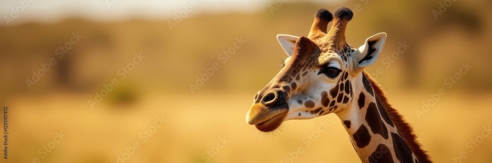 Obraz premium Curious giraffe head, blurred brown savanna background, wildlife, curious, safari