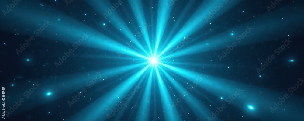 Fototapeta premium Cyan starburst radiating outwards, bright backdrop , art, gradient, abstract