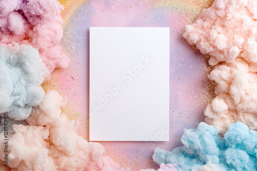 Blank white invivtaion card mockup for Mermaid party. In pastel colors and ocean decorations.