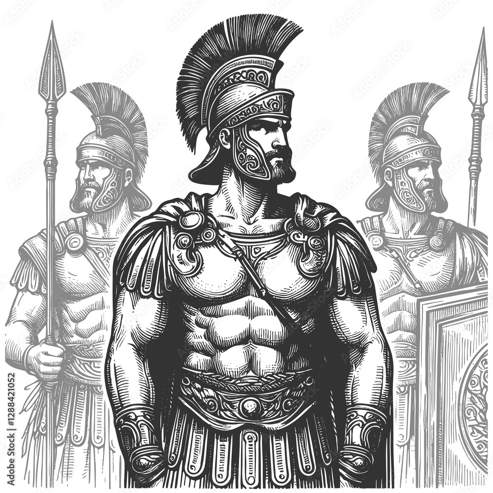 Obraz premium Ancient Roman Warrior with Spear and Shield raster