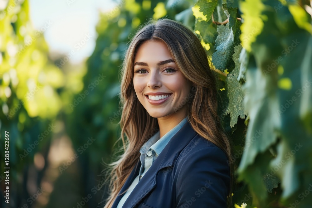 Winemaker smiling in vineyard, enjoying wine tasting and harvest season Winemaker smiling in vineyard, enjoying wine tasting and harvest season