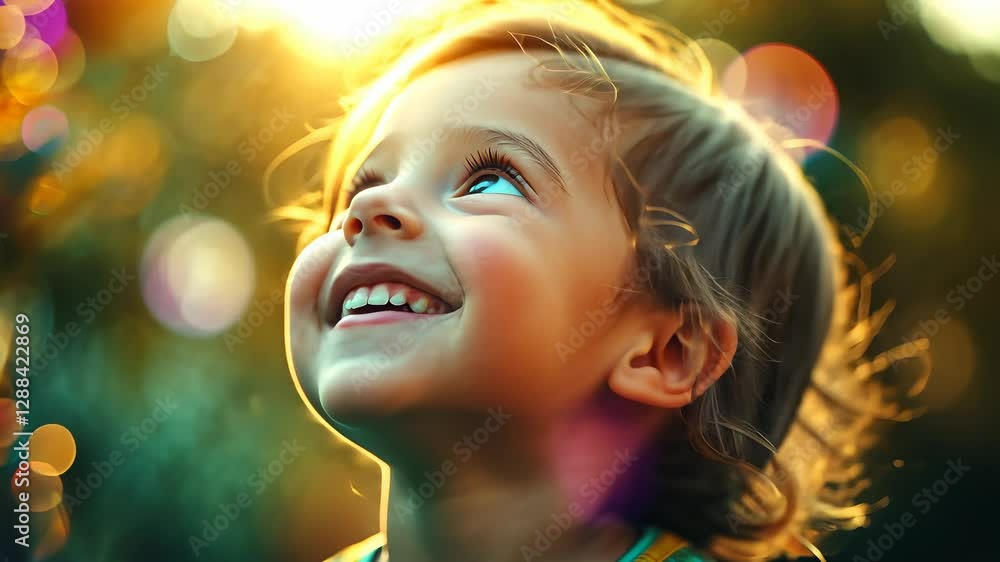 Happy child enjoying nature with bright smile and shining eyes in a sunny outdoor setting Happy child enjoying nature with bright smile and shining eyes in a sunny outdoor setting