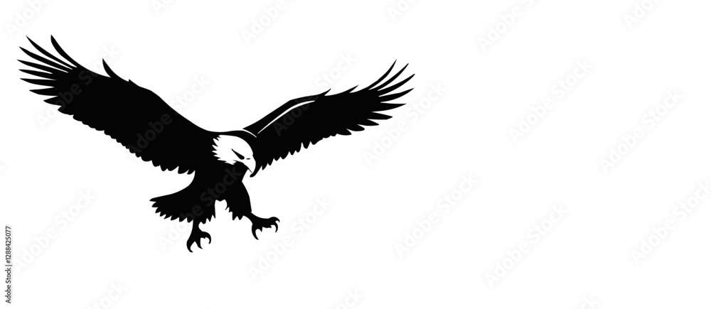 Fototapeta premium Flying Eagle Silhouette in Monochrome Vector Art