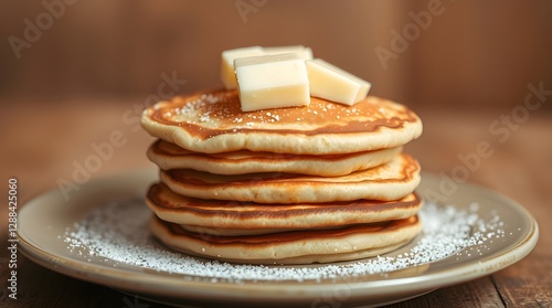 Wallpaper Mural A stack of pancakes with butter cubes and sugar on plate. Torontodigital.ca