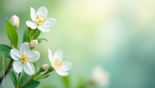 Subtle white floral pattern, blurred, leaves & blossoms, open space , art, serenity, illustration