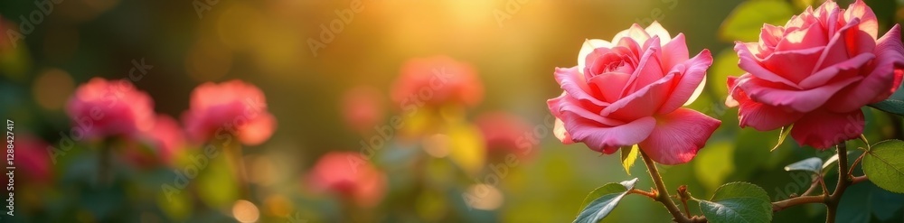 Sunlit rose garden, petals unfurling in gentle breeze , breeze, summer, flower Sunlit rose garden, petals unfurling in gentle breeze , breeze, summer, flower