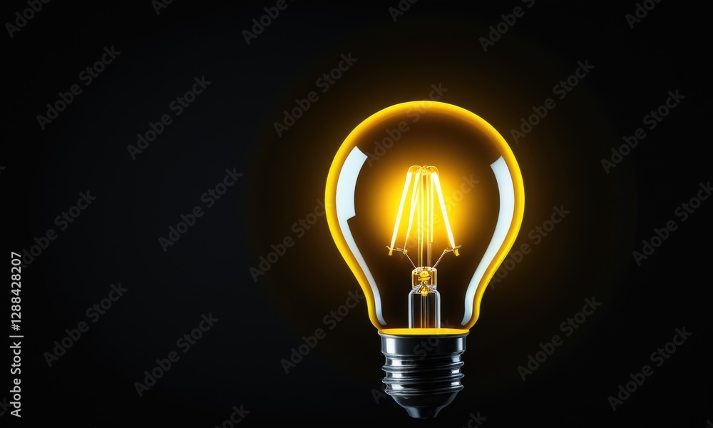 Glowing light bulb against black background: symbol of innovation and ideas Glowing light bulb against black background: symbol of innovation and ideas