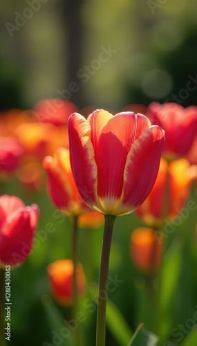 Vibrant tulips bloom in Brooklyn Botanic Garden's spring display , blossom, flora, pink