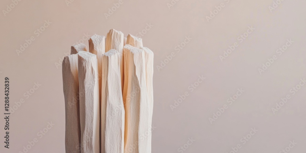 Fototapeta premium Minimalist Art Supplies Sculpted Wooden Pencils on Neutral Background - Creative Tools for Contemporary Design and Sustainable Art Content in Visual Merchandising