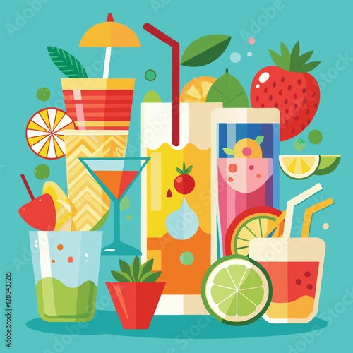 summer drinks vector art .