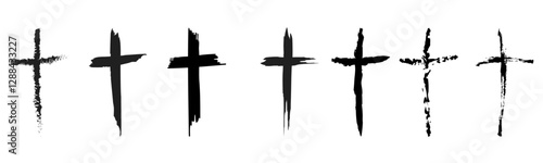 Hand drawn cross, jesus christ vector set illustration. 