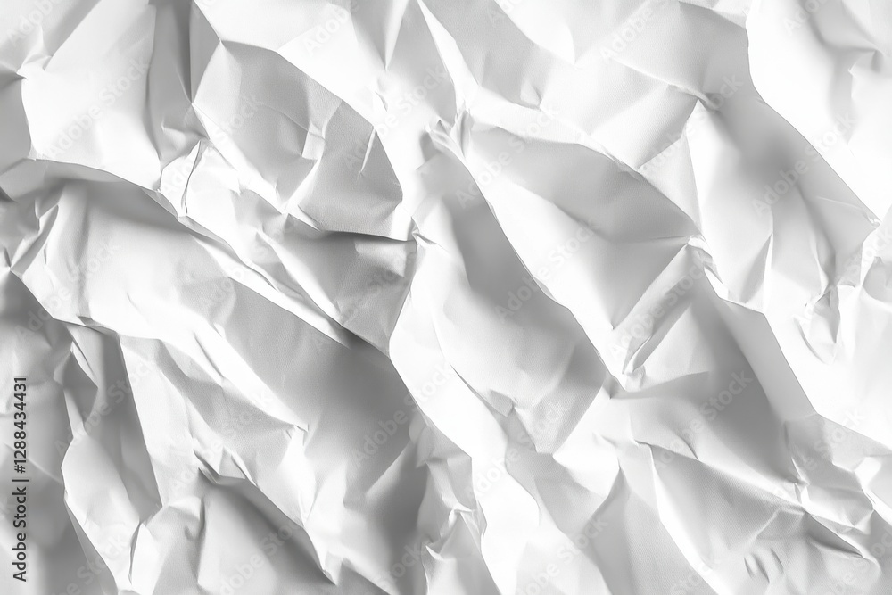 Obraz premium High-res image of crumpled white paper, texture shows deep creases and folds. Perfect for backgrounds, adding texture, or illustrating concepts of chaos or disorder.