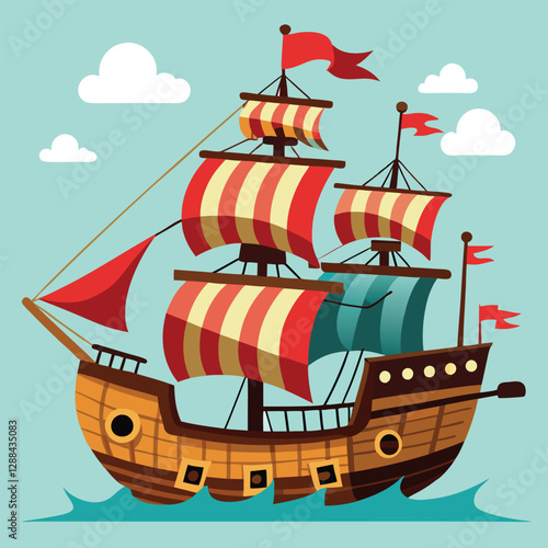 vintage pirate ship vector art .