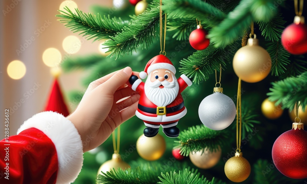 Festive christmas tree decoration with santa ornament Festive christmas tree decoration with santa ornament