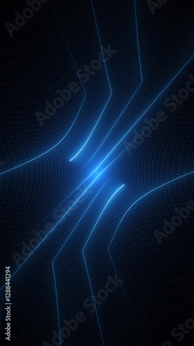 Trendy gaming technology background with glowing blue neon light beams. Stylish futuristic tech animation. Full HD and looping vertical motion background animation.