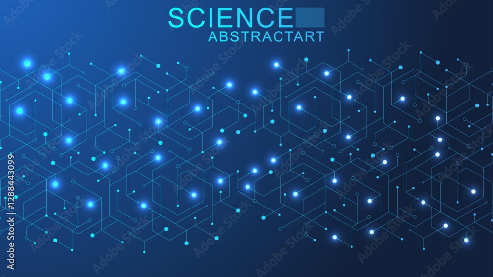 Obraz premium Health care abstract background with hexagons, lines and dots. Medical innovation banner template concept. Biology and pharmaceutical technology background. illustration.
