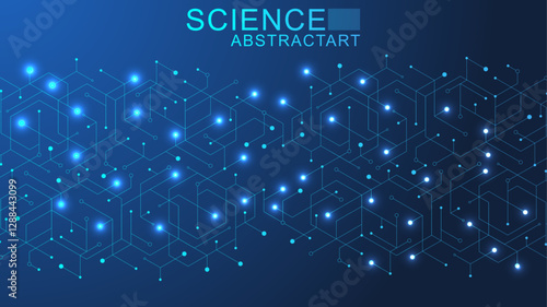 Health care abstract background with hexagons, lines and dots. Medical innovation banner template concept. Biology and pharmaceutical technology background. illustration.
