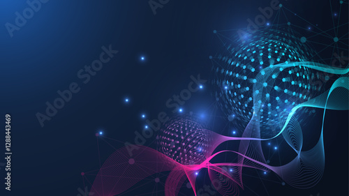 Quantum computing. Quantum processing. Artificial intelligence quantum computer technology concept. Future new technology for business or science presentation. Vector illustration.