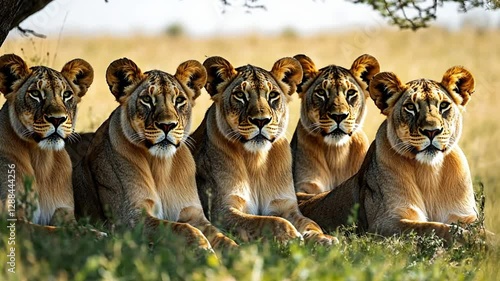 a group of lions was sitting in a meadow footage