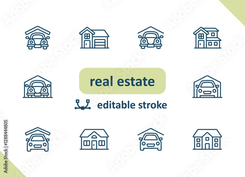 Real estate icons. House, buildings, home vector icon set