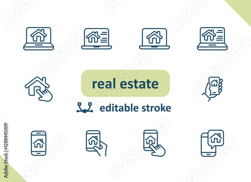 Real estate icons. House, buildings, home vector icon set