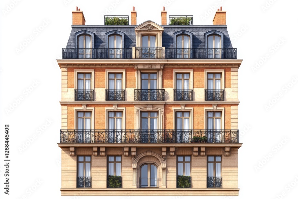 Fototapeta premium Elegant Parisian Apartment Building Facade Classic French Architecture Detailed Exterior