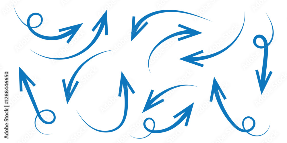 Hand drawn arrows collection Set simple flat arrows isolated on white background. Arrow mark icons and arrow paint. Stock vector Hand drawn arrows collection Set simple flat arrows isolated on white background. Arrow mark icons and arrow paint. Stock vector