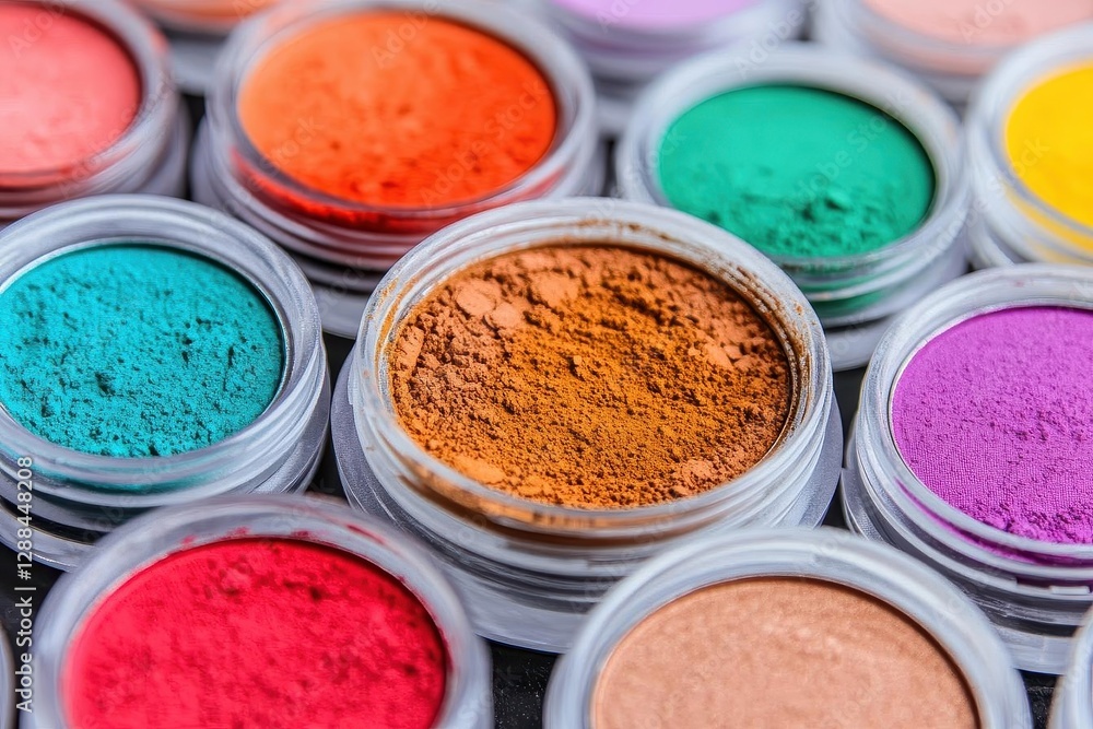 A closeup shot of various shades and colors of natural powder makeup A closeup shot of various shades and colors of natural powder makeup