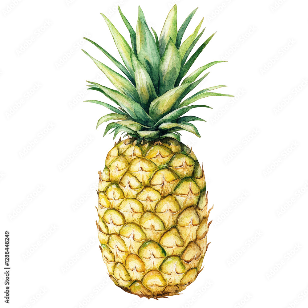Fototapeta premium vibrant watercolor illustration of pineapple, showcasing its unique texture and colors, perfect for tropical themed designs