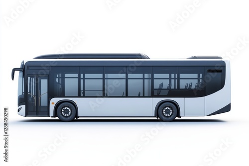 Modern City Bus Public Transportation Vehicle Side View White and Black Design