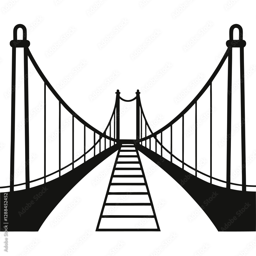 Fototapeta premium silhouette vector of hanging suspension bridge