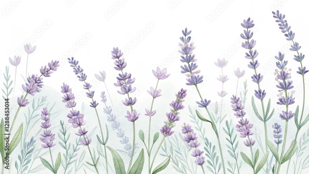 Obraz premium Watercolor Lavender Floral Composition Soft Purple Blooms, Botanical Illustration, Nature Concept Lavender, Watercolor Painting