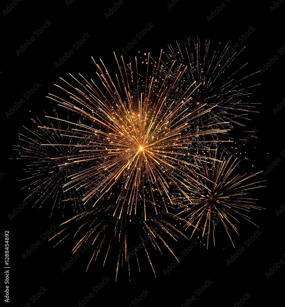 Golden fireworks exploding in the night sky Golden fireworks exploding in the night sky