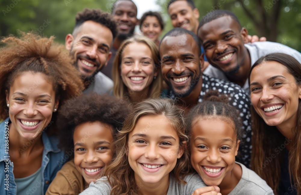 Diverse group selfie. Multi-ethnic crowd of parents, kids, aunts, uncles, friends, neighbors gather for joyful photo. Theyre european, african, asian. South american people, grandfather, grandmother Diverse group selfie. Multi-ethnic crowd of parents, kids, aunts, uncles, friends, neighbors gather for joyful photo. Theyre european, african, asian. South american people, grandfather, grandmother