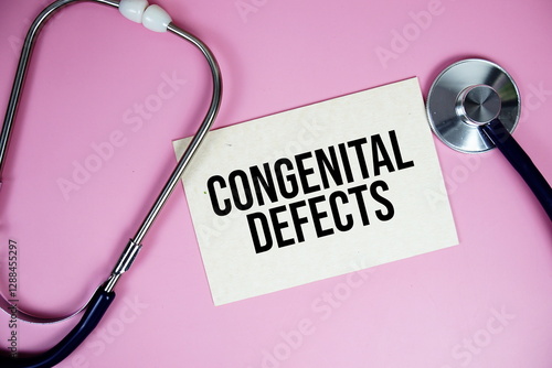 Congeital Defects text with stethoscope on pink background, Healthy and wellness concept