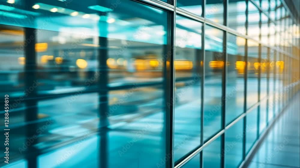 Abstract blurred motion of people walking past a modern glass building. Abstract blurred motion of people walking past a modern glass building.